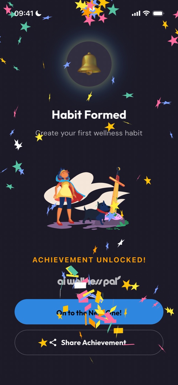 Achievement unlocked celebration for forming a habit